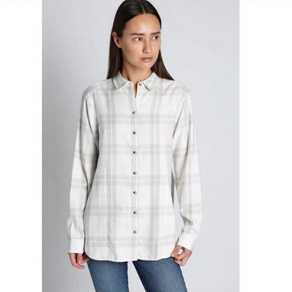 🥑NWT Jach’s New York Girlfriend Plaid Flannel Button Down Shirt JACHS GF Ivory - Picture 3 of 16